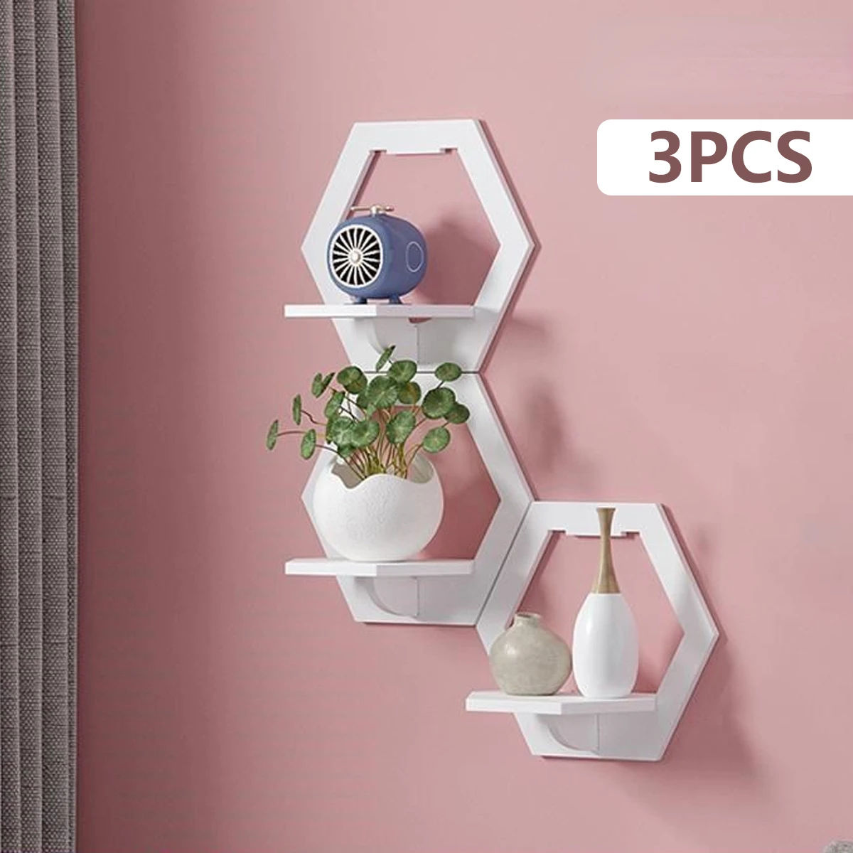 Terracotta Pot - 3Pcs Sześciokątna półka ścienna Punch Free